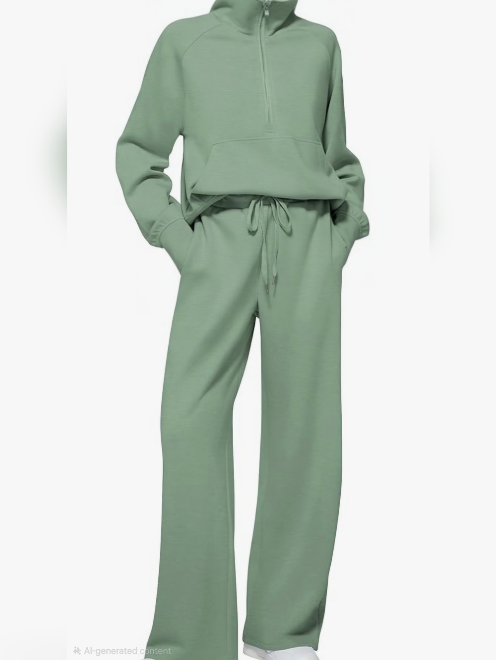 Casy Lamiit 2 Piece Pea Green Half Zip & Wide Leg Lounge Set NEW - size M